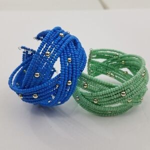 Lot 2‎ Cuff Bracelets Braided Beaded Gold Blue Gree